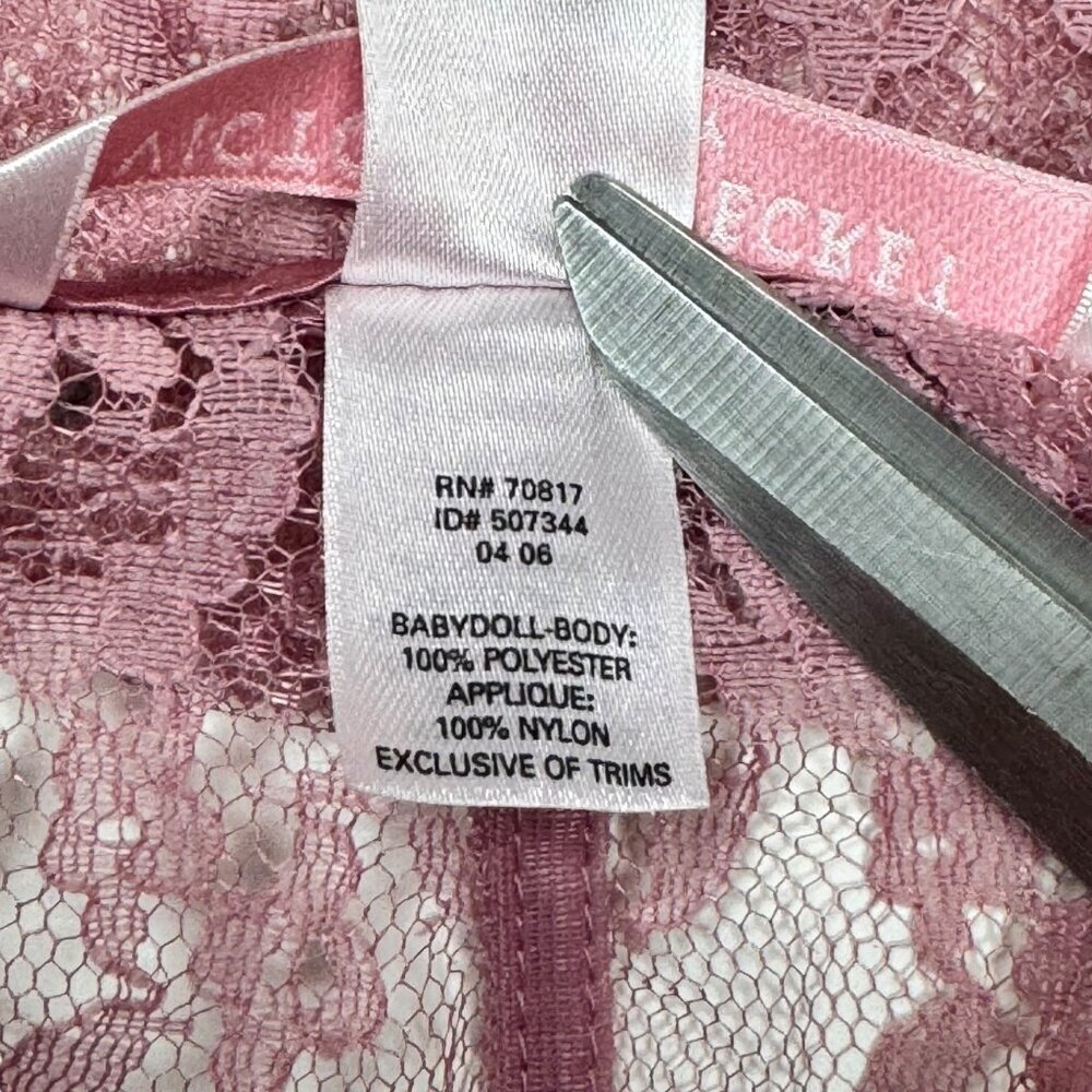 VTG Y2K Victoria's Secret Babydoll Dress Sz.M Pink Floral Lace Sheer Coquette - Picture 9 of 10